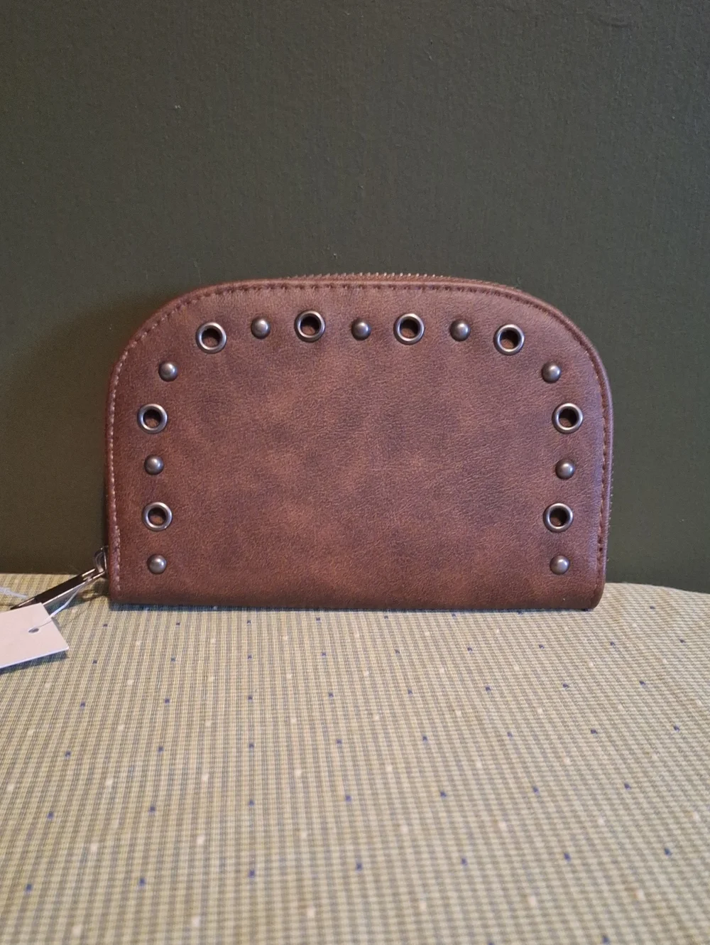 No Boundaries Brown Faux-Leather Studded Wristlet Wallet